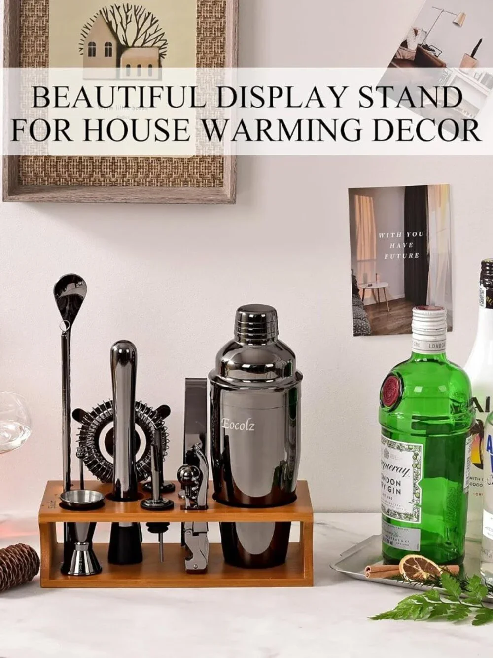Bartender Kit Cocktail Shaker Set with Stand Bar Tool Bar Set for Drink Mixing H